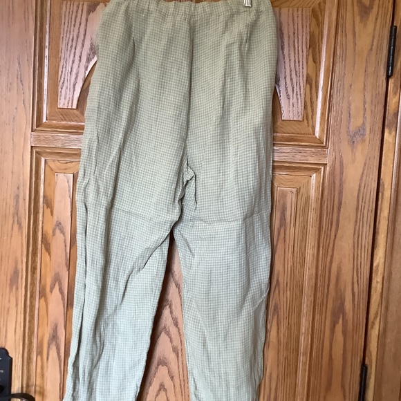 Eileen Fisher Checked Organic Linen Pants - Elastic Waist - Drawstring Tie - Picture 2 of 4